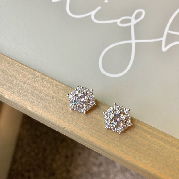 Stunning Round Hexagon Simulated Diamond Earrings - Picture 6 of 8